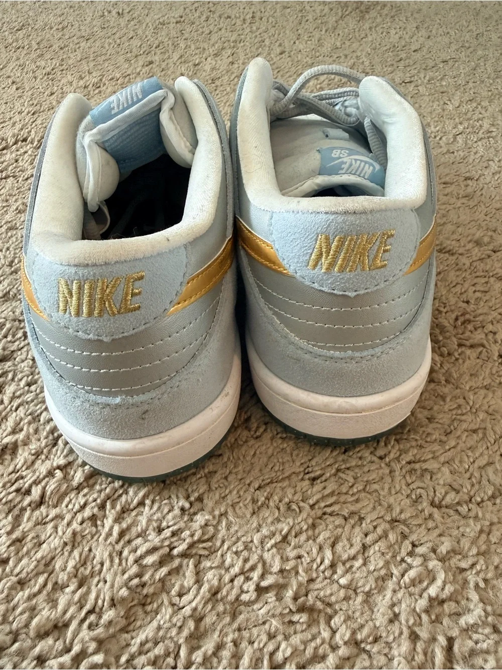 Nike Dunks x Sean Cliver Light Blue, White & Gold Low-Top Sneakers